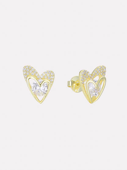 Pavé Double Heart Studs