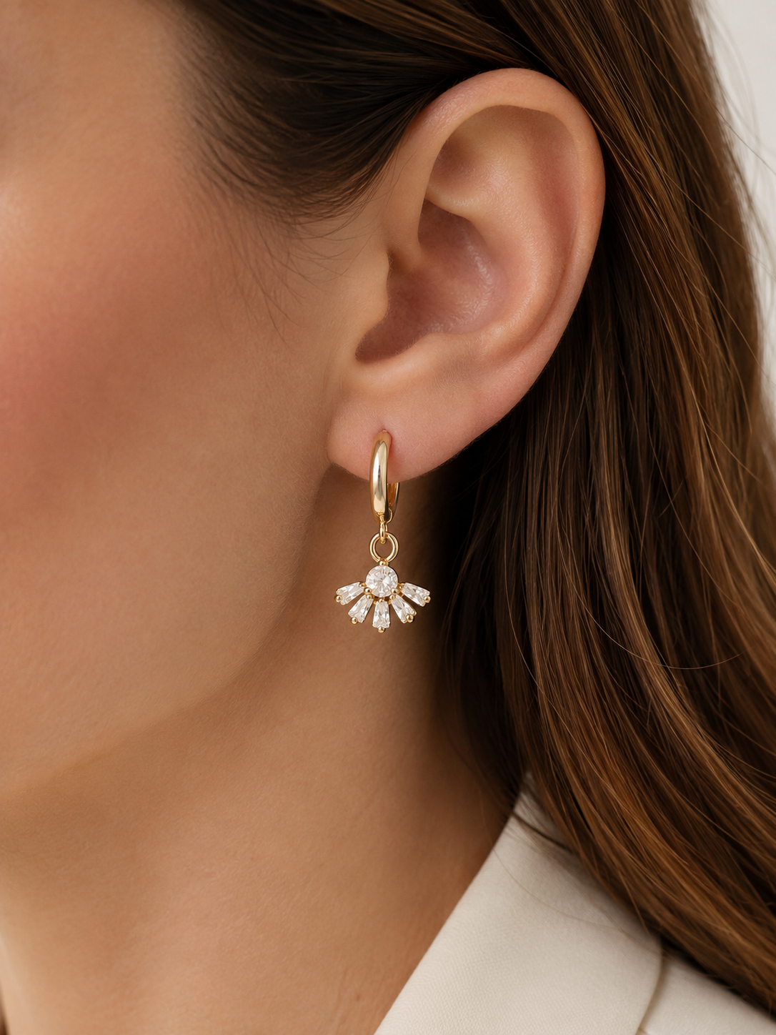 Sunburst Drop Huggie Earrings