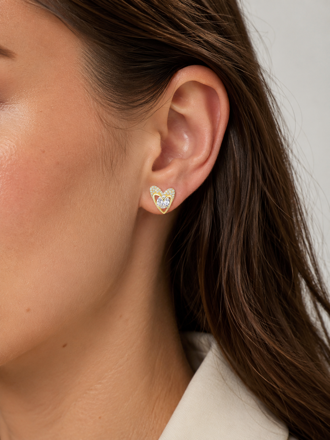 Pavé Double Heart Studs