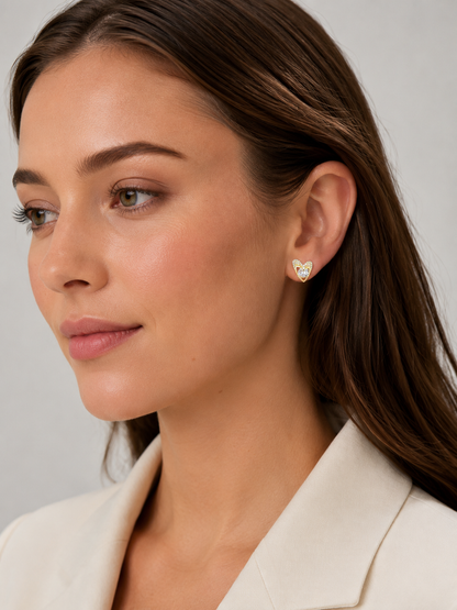 Pavé Double Heart Studs