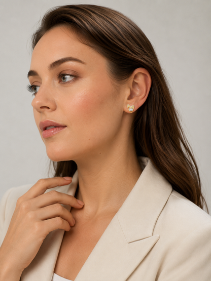 Pavé Double Heart Studs