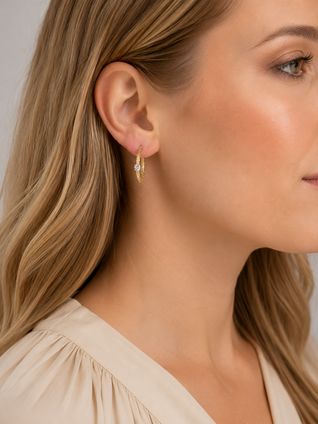 Textured CZ Hoop Earrings
