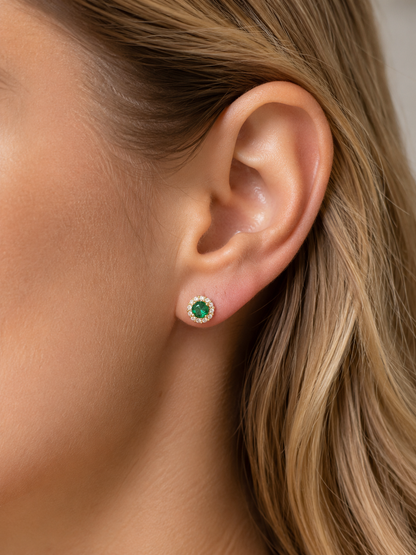 Green Halo Stud Earrings