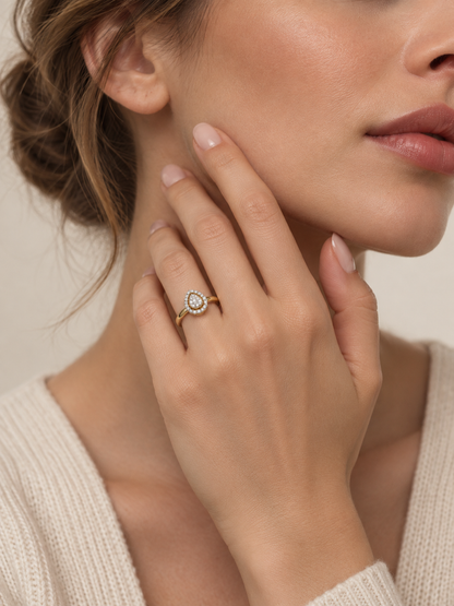 Pear Halo CZ Ring